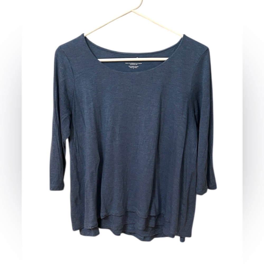 Pure J. Jill Top Blouse Stretch Shirt 3/4 Sleeve Wearever Collection Blue Small